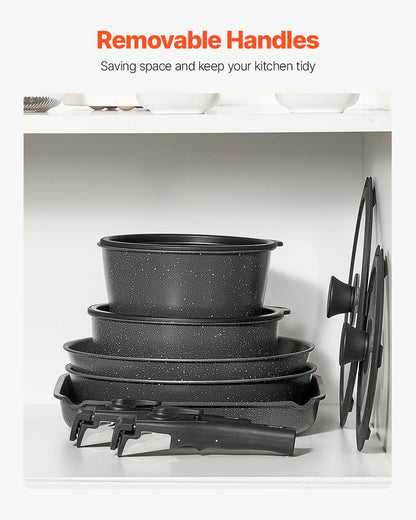 VEVOR 17-Piece Nonstick Granite Cookware Set – Induction Pots, Pans & Frying Tools for Kitchen