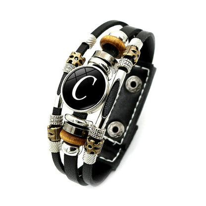 Retro A-Z Initial Alphabet Bracelet – Adjustable Leather & Handmade Rope Bangle for Men & Boys, Perfect Gift Jewelry