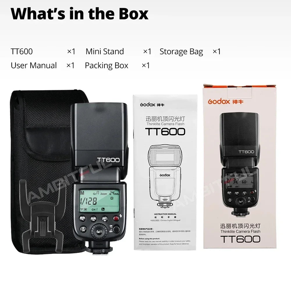 Godox TT600 2.4G Wireless Camera Flash – GN60 Speedlite Master/Slave for Canon, Nikon, Sony, Pentax, Olympus, Fuji, Lumix
