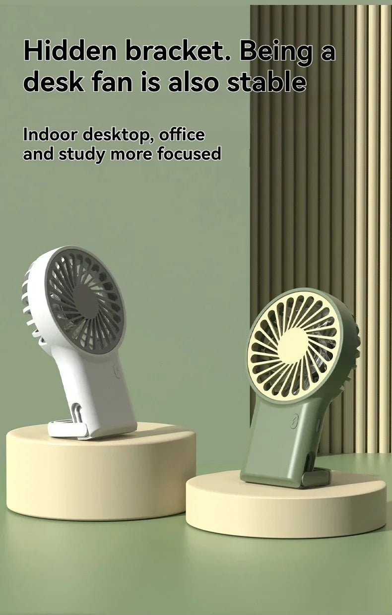 New Foldable USB Rechargeable Mini Fan | Handheld Desktop Fan with Cartoon Design & Hook for Outdoor, Home & Office Use