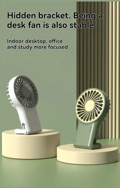 New Foldable USB Rechargeable Mini Fan | Handheld Desktop Fan with Cartoon Design & Hook for Outdoor, Home & Office Use