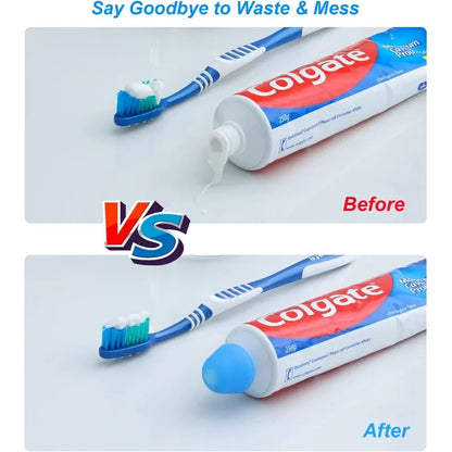 6-Pack Silicone Toothpaste Caps with Squeezer Dispenser & Organizer Box – Reusable Toothpaste Cover for Kids & Adults