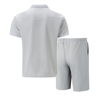 2025 Men's Summer Waffle Knit Short Set – Solid Color Zip-Up Lapel Shirt & Shorts | European & US Style