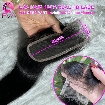 100% Real HD Lace Closure 2x6 – Pre-Plucked Human Hair, Deep Parting Straight & Body Wave