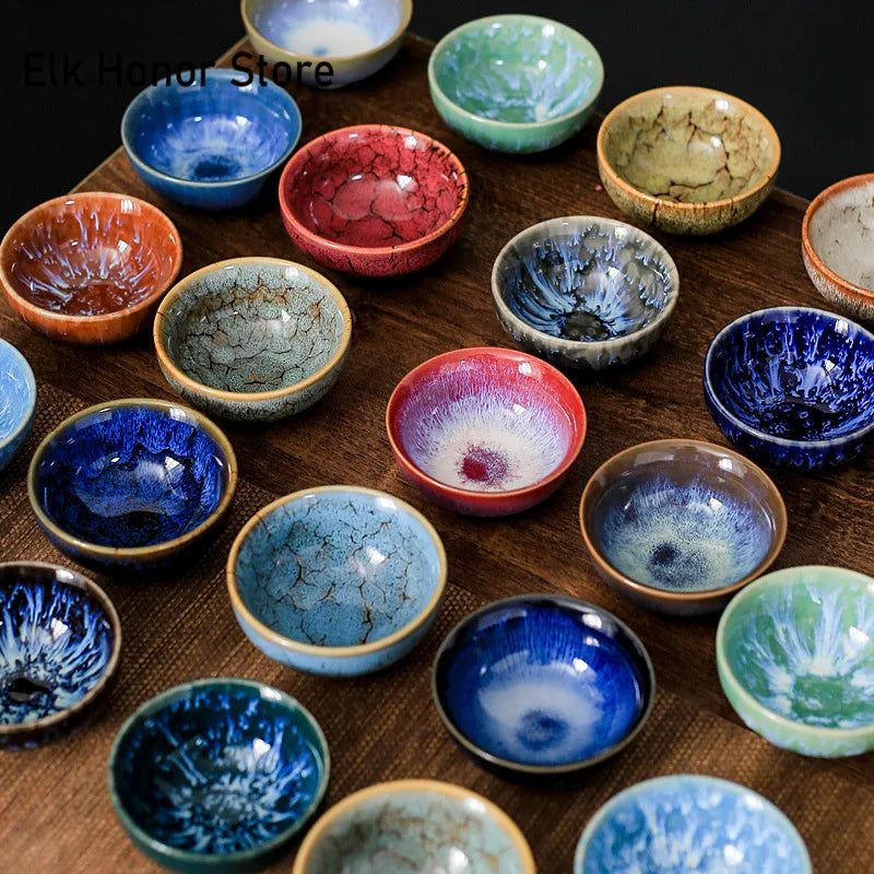 45ml Household Ceramic Teacup – Kiln Change Satin Blue Master Cup for Tea Tasting & Jianzhan Teahouse Teaware