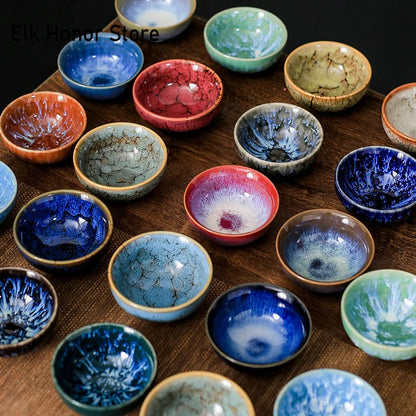 45ml Household Ceramic Teacup – Kiln Change Satin Blue Master Cup for Tea Tasting & Jianzhan Teahouse Teaware