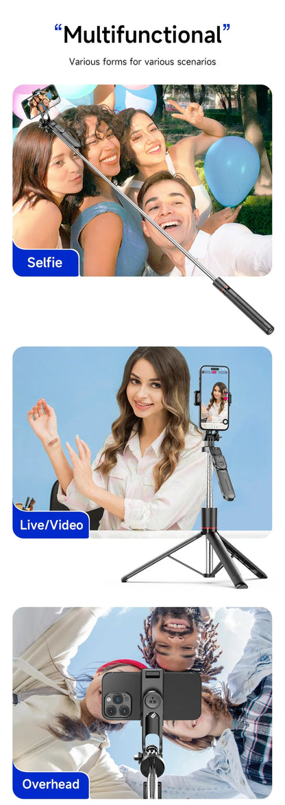 MEUYAG Selfie Stick Tripod – 1708mm Monopod with Fill Light, Bluetooth Remote, 360° Rotation & 1/4” Interface for Mobile Phones