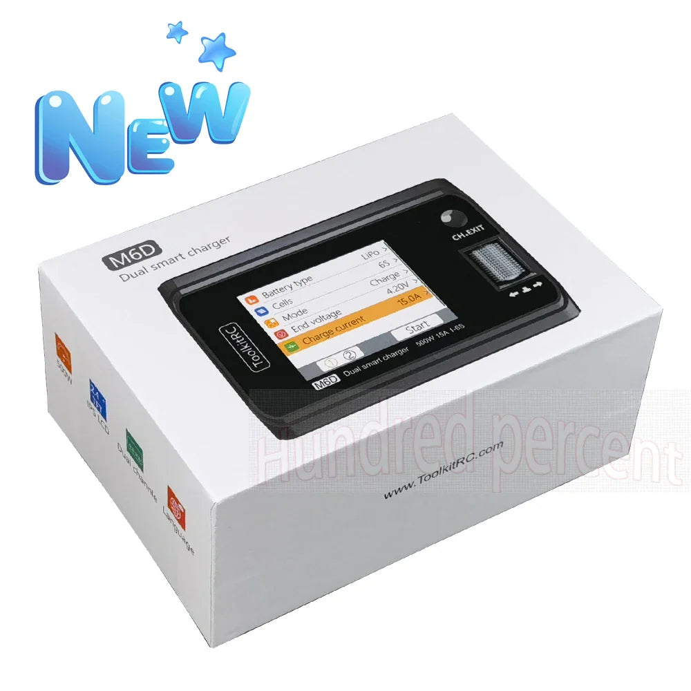 ToolkitRC M6D V3 500W 15A Dual Channel Smart Charger Discharger for 1-6S LiPo FPV Batteries
