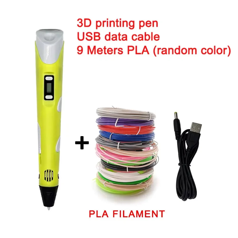 Electronic 3D Printing Pen with 9M PLA — High-Temperature 3D Graffiti Tool & Intelligent Toy Gift for Christmas & Birthday