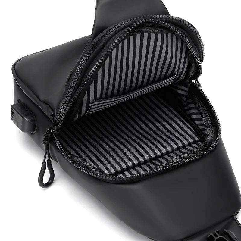 Men's Large Capacity USB Charging Chest Bag – Lightweight Multifunctional Commuter Shoulder Crossbody Bag