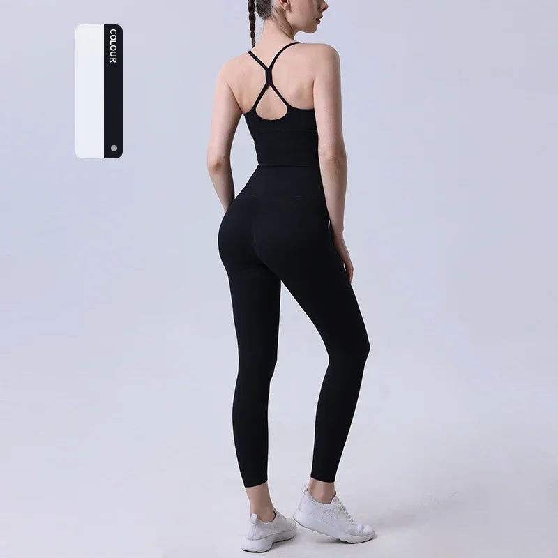 2-Piece Women’s Yoga Tracksuit – Athletic Pilates Fitness Set with Sports Bra & Leggings for Gym Workout