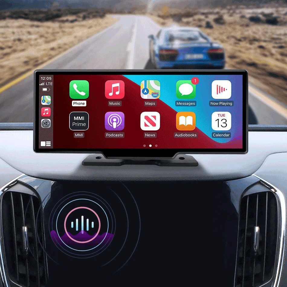 10.26'' 4K Dash Cam Car Mirror Video Player - Wireless CarPlay, Android Auto, GPS, and Rearview Camera Monitor