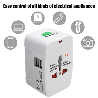 All-in-One International Plug Adapter — AU, US, UK, EU Converter with 2 USB Ports for World Travel