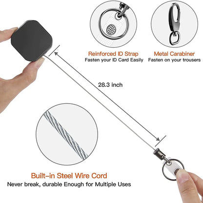 Heavy Duty Retractable Metal Carabiner Keychain with 28.3-Inch Steel Wire Cord – Badge Reel Clip