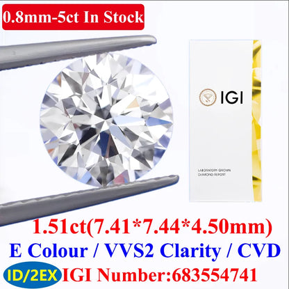 0.1–5CT Super White Lab-Grown Diamond Loose — IGI/GIA Certified, HPHT & CVD, DEFG VVS-SI, Diamond Tester Approved for Wedding Jewelry