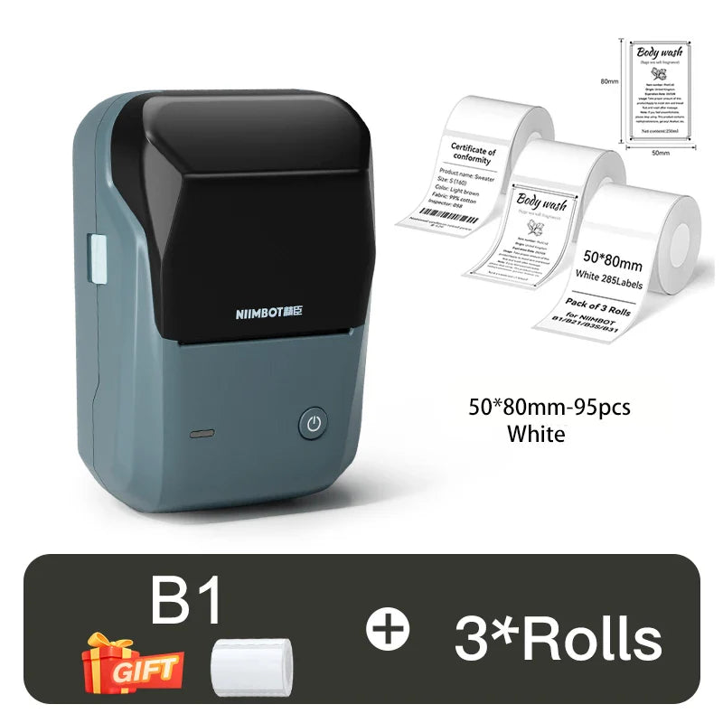 NIIMBOT B1 Portable 2-Inch Thermal Label Printer – Mini Bluetooth Adhesive Sticker Maker for Smartphone & PC