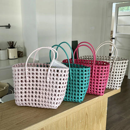 Hylhexyr Handheld Woven Shoulder Bag – PVC Tote for Vegetables, Beach, Picnic & Vacation, Women’s Handbag