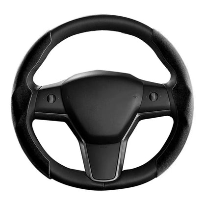 Tesla Steering Wheel Cover for Model 3/Y – Ultra-Thin Suede & Carbon Fiber, Sweat-Absorbing Car Accessory