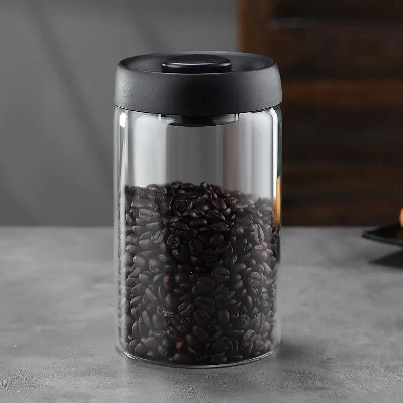 Vacuum Sealed Glass Coffee Bean Jar — Airtight, Moisture-Proof Household Container with Air Extraction for Fresh Coffee