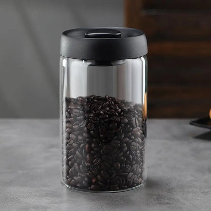 Vacuum Sealed Glass Coffee Bean Jar — Airtight, Moisture-Proof Household Container with Air Extraction for Fresh Coffee