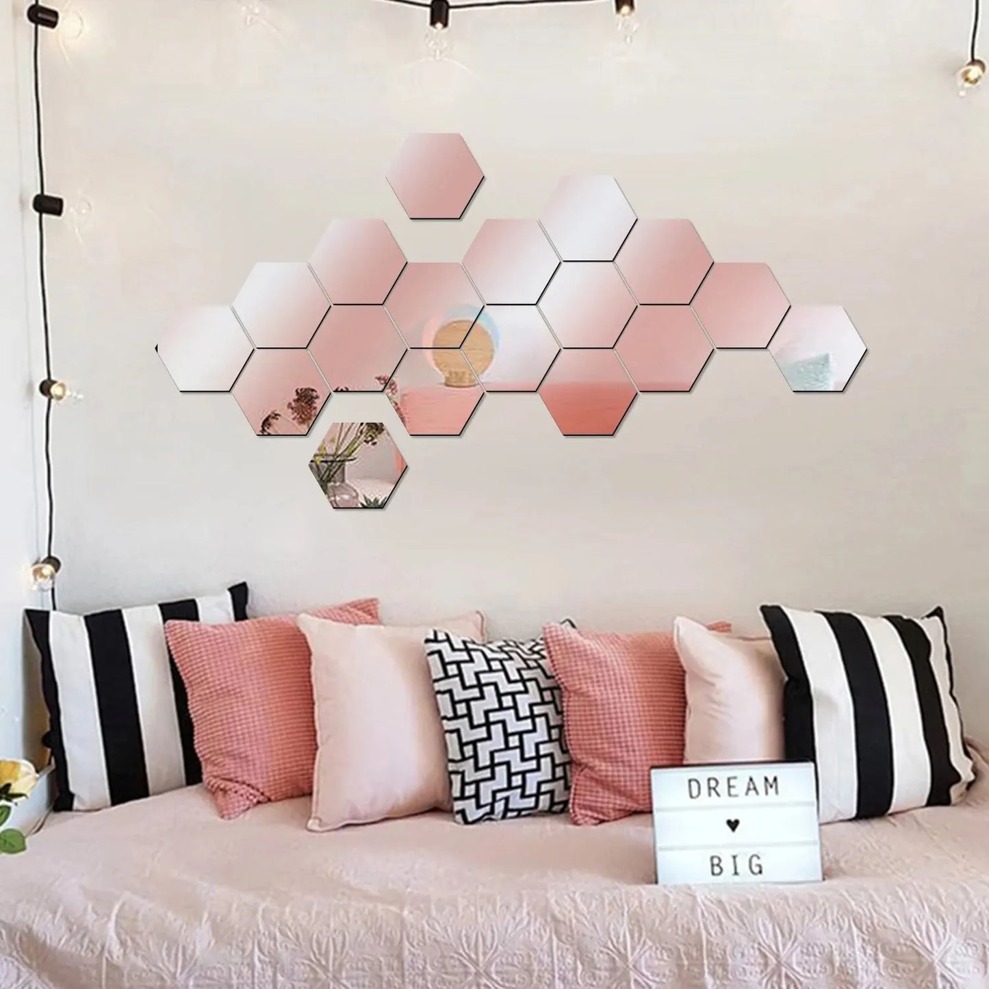 12PCS Geometric Solid Hexagonal Mirror Wall Stickers - DIY with Built-in Adhesive, Removable Home Decoration