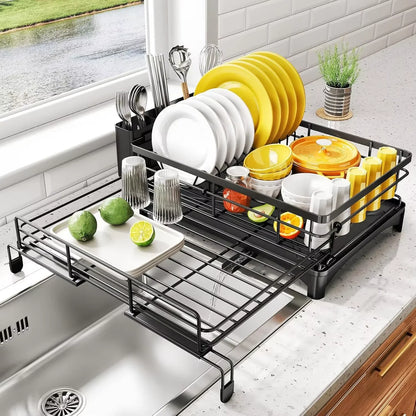 Large Kitchen Dish Drying Rack — Rustproof Dish Drainer with Drainboard & Utensil Holder for Sink