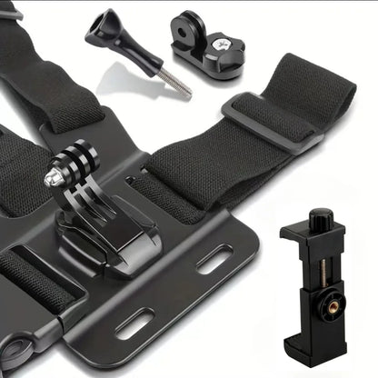Phone Holder Chest Strap Mount – Compatible with GoPro Hero, Insta360 R/X2, DJI OSMO, GoPro, SJCAM, EKEN Action Cameras