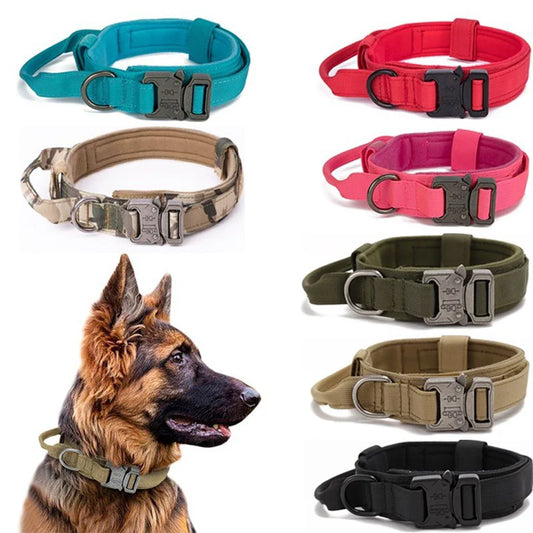 Durable Nylon Pet Dog Collar & Leash Set – Reflective Tactical Training Collar for Large Dogs