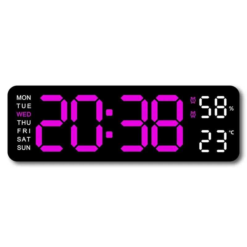 9-Inch Digital Wall Clock — USB Powered LED Table Clock with Temperature, Humidity, Week Display, Auto Dimmer, DST, 12/24H & Alarm