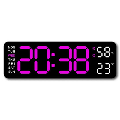 9-Inch Digital Wall Clock — USB Powered LED Table Clock with Temperature, Humidity, Week Display, Auto Dimmer, DST, 12/24H & Alarm