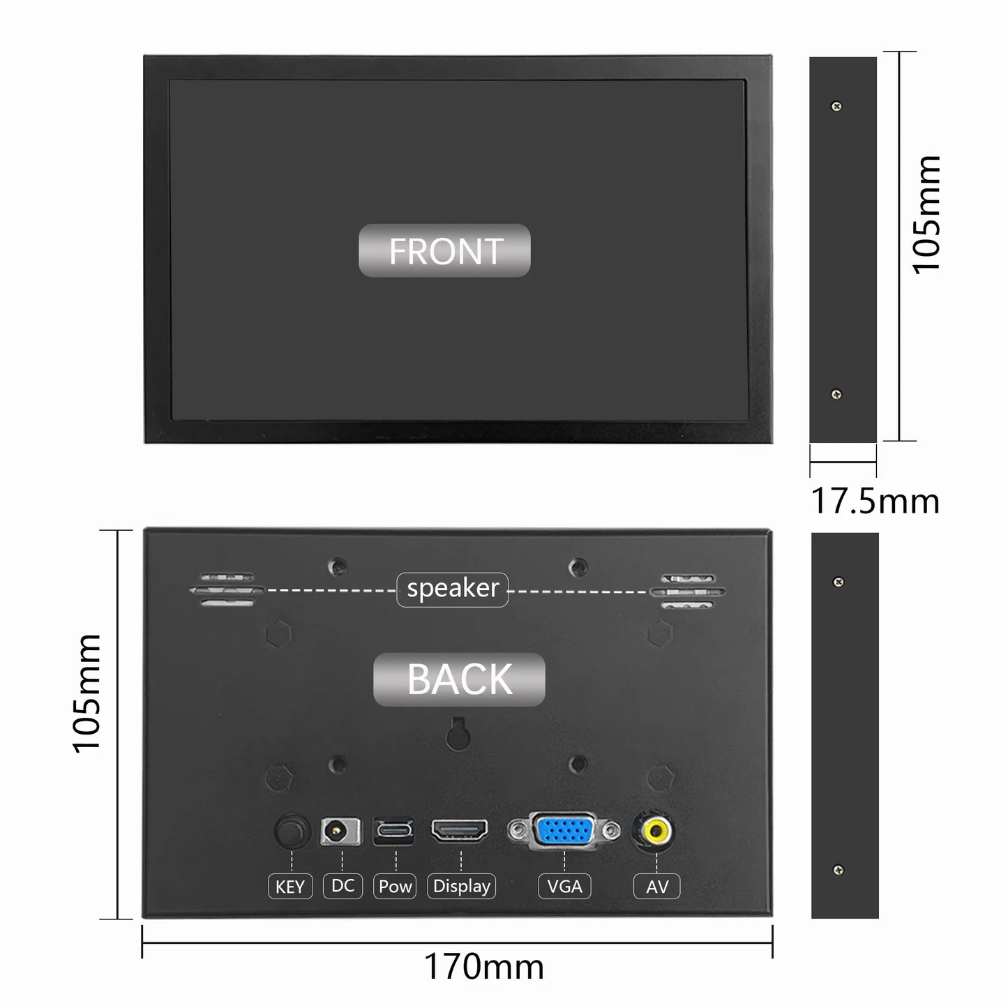 7 Inch Mini TFT Monitor – 1024x600 High-Resolution LCD Screen with HD/VGA/AV Input for Laptop & Home Security Camera