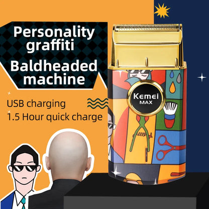 Kemei KM-RS7098 Titanium Double Foil Electric Shaver - Professional Barber Razor with Graffiti Pattern for Men