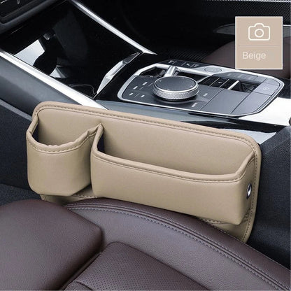Leather Car Seat Gap Organizer – Multifunctional Crevice Filler with Cup Holder & Side Storage Pocket for Car Interior