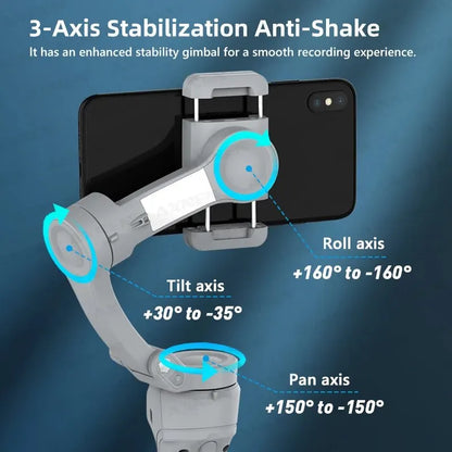 HQ6 3-Axis Gimbal Handheld Stabilizer – With Fill Light, Face Tracking, Anti-Shake for Android & iPhone Video Recording