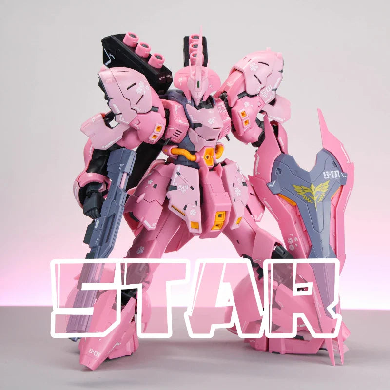 1/144 RG Sazabi Sakura Pink Mecha Action Figure – High-Mobility Assembly Model Kit with Water Slide Decals, Desktop Collectible Gift