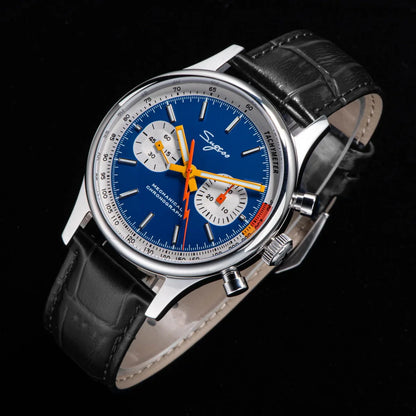 Sugess Pilot Men’s Chronograph Watch — Original ST1901 Mechanical Movement, Sapphire Crystal, Waterproof Racing Strap