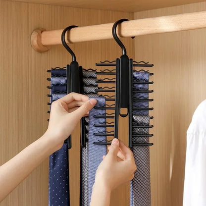 Rotatable Tie Hanger – 20-Row Skidproof Necktie & Belt Organizer Rack for Closet Storage