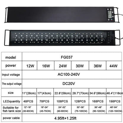 24/7 Full Spectrum LED Aquarium Light – 30-60cm Fish Tank Decoration & Aquatic Plant Growth Lamp, IP68 Waterproof (100V-240V)