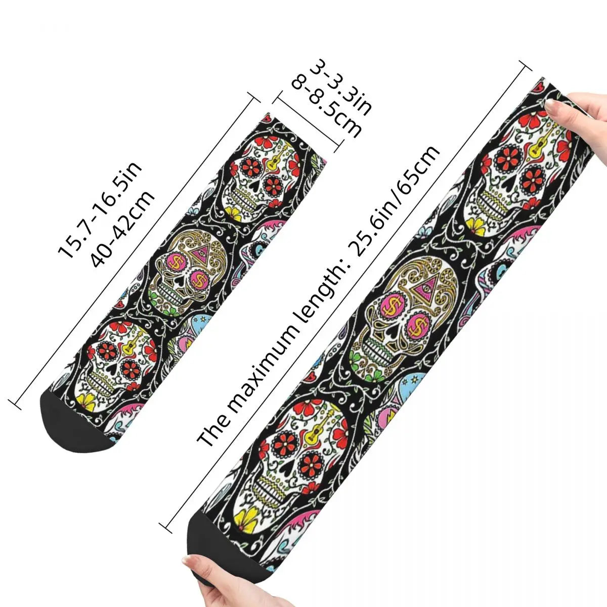 Funny Men’s Socks – Mexican Skull Vintage Harajuku Skeleton Hip Hop Crew Socks with Printed Pattern