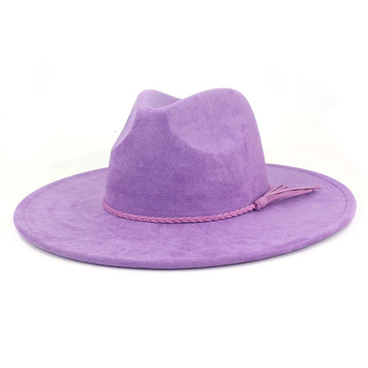 Suede Top Hat Fedora - 9.5cm Wide Brim Felt Jazz Hat for Men and Women, Autumn/Winter Classic Church Sombrer