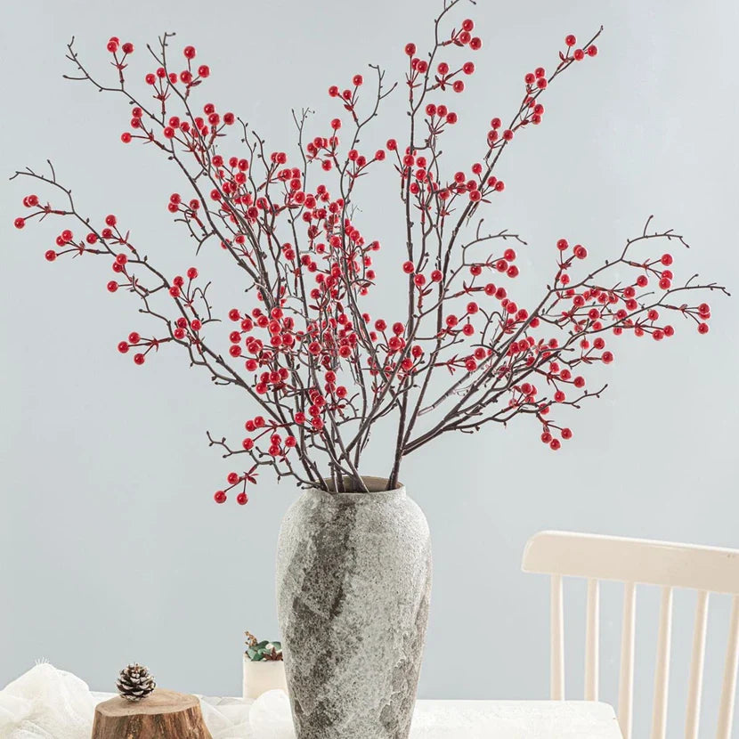 Artificial Holly Plant with Red Berries – Mini Decorative Bonsai for Home, Table, Garden, Festival, Party, Wedding, DIY Gifts