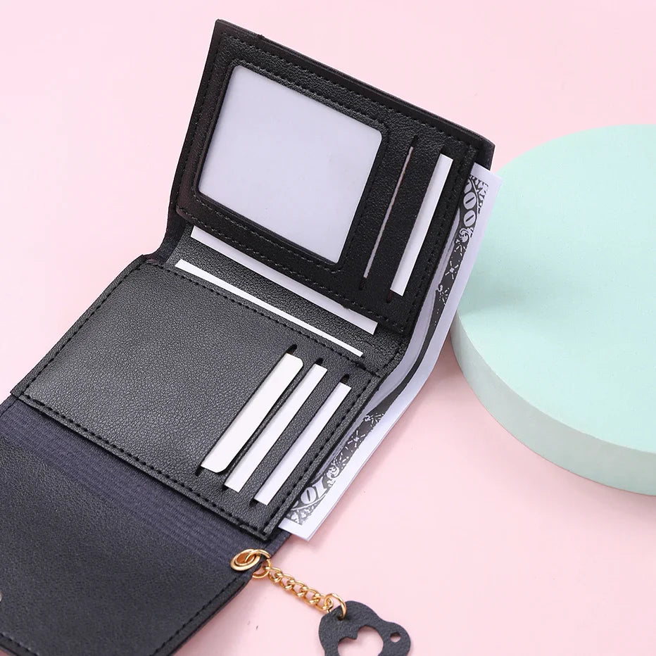 Women’s Cute Cat PU Leather Wallet — Small Short Card Holder Purse with Hasp, Fashion Money Bag for Girls & Gifts