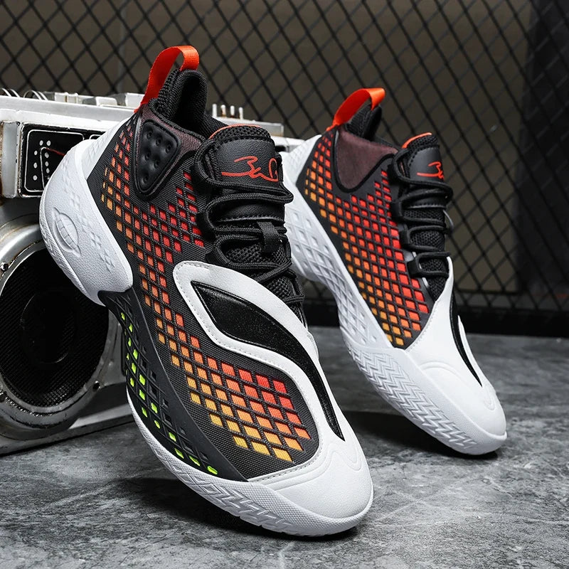 Men's Basketball Shoes - Breathable Mesh Sneakers with Soft Sole, Cushioning & Anti-Slip Outdoor Sports Design
