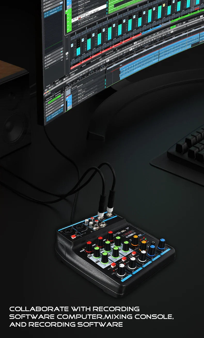 4 Channel DJ Mixer Console – Bluetooth, 48V Phantom Power, USB Audio Interface for Monitor & Karaoke System