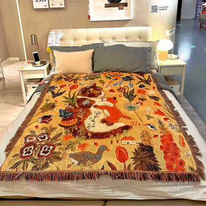 Animal Sofa Blanket Cover – European Village Cartoon Tapestry for Home Decor, Sofa, Bed & Camping