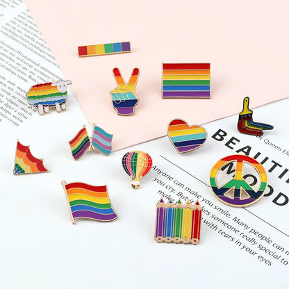 LGBT Rainbow Enamel Pins — Custom Heart & Flag Brooches for Bag, Shirt, Lapel, YES Gesture, Jewelry Gifts