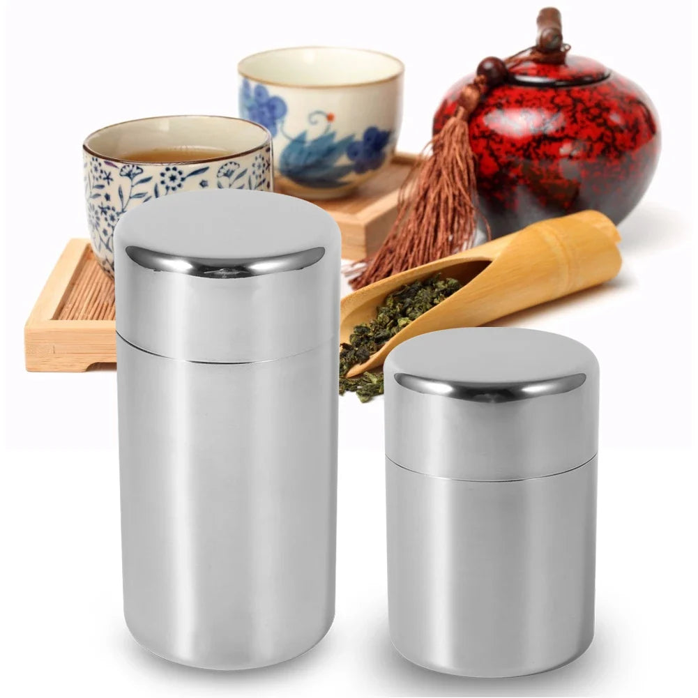 Stainless Steel Tea Leaf Canisters — Kitchen Storage Containers for Tea, Coffee & Sugar
