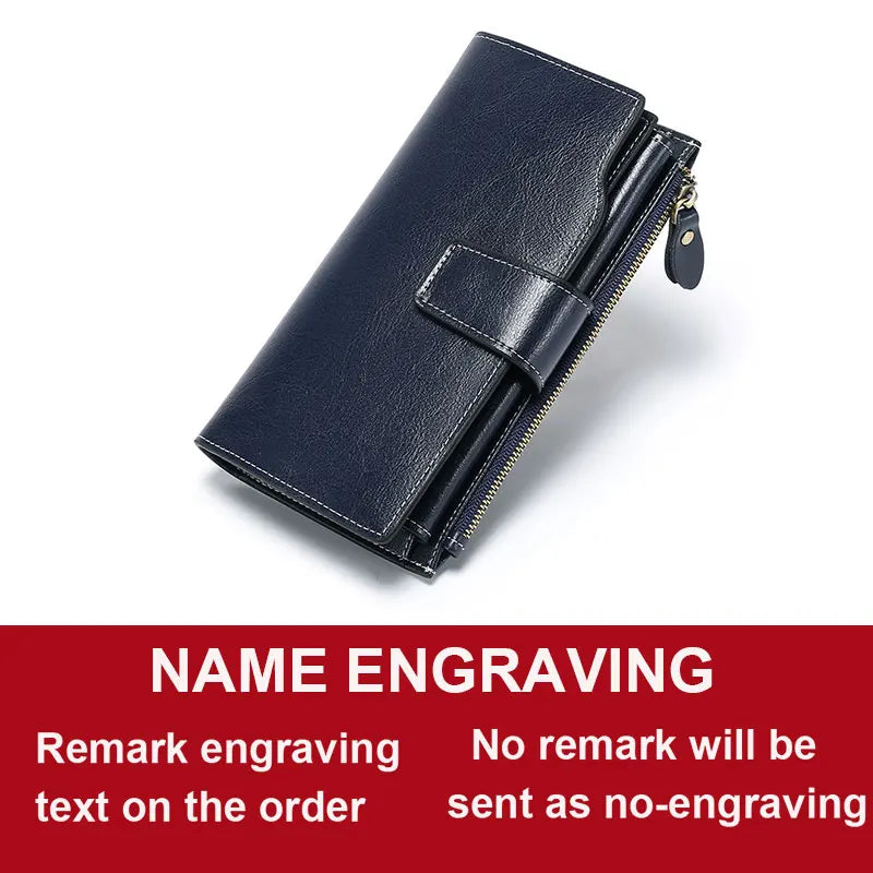 2024 New RFID Long Women’s Wallet — Genuine Leather Clutch with Zipper Coin Pocket, Card Holder & Printed Design
