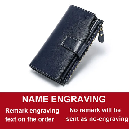 2024 New RFID Long Women’s Wallet — Genuine Leather Clutch with Zipper Coin Pocket, Card Holder & Printed Design