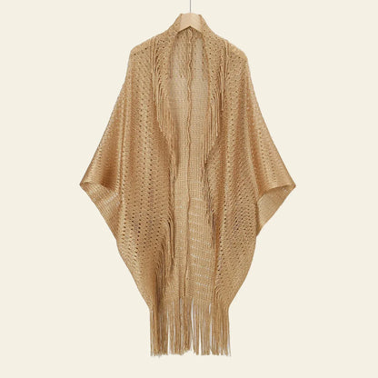 Evening Lace Sheer Shawl Scarf – Hollow Tassel Glitter Gold & Silver Thread Thin Long Sunscreen Wrap for Women Party Dresses